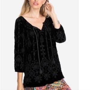 Johnny Was Black Embroidered Velvet Top Size Large